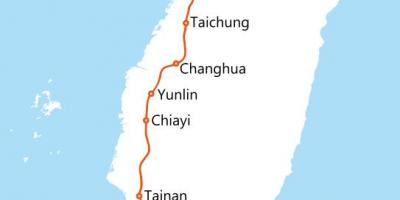 Թայվանի արագընթաց երկաթուղային երթուղին քարտեզի վրա